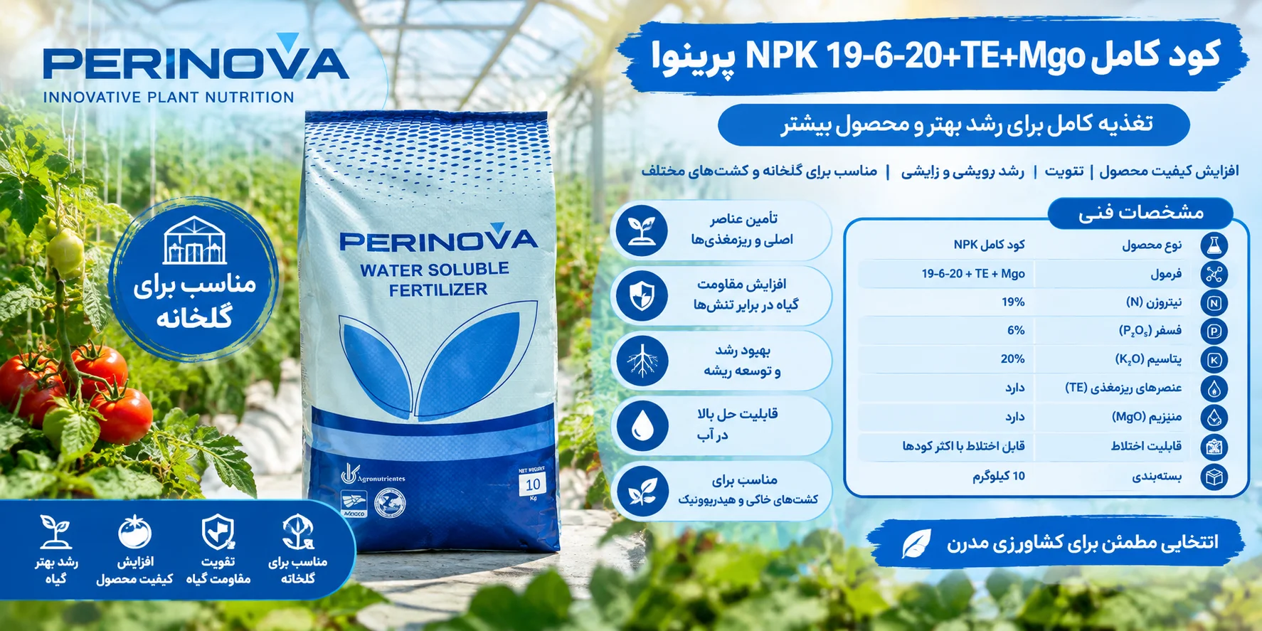 کود کامل NPK 19-6-20+TE+Mgo پرینوا