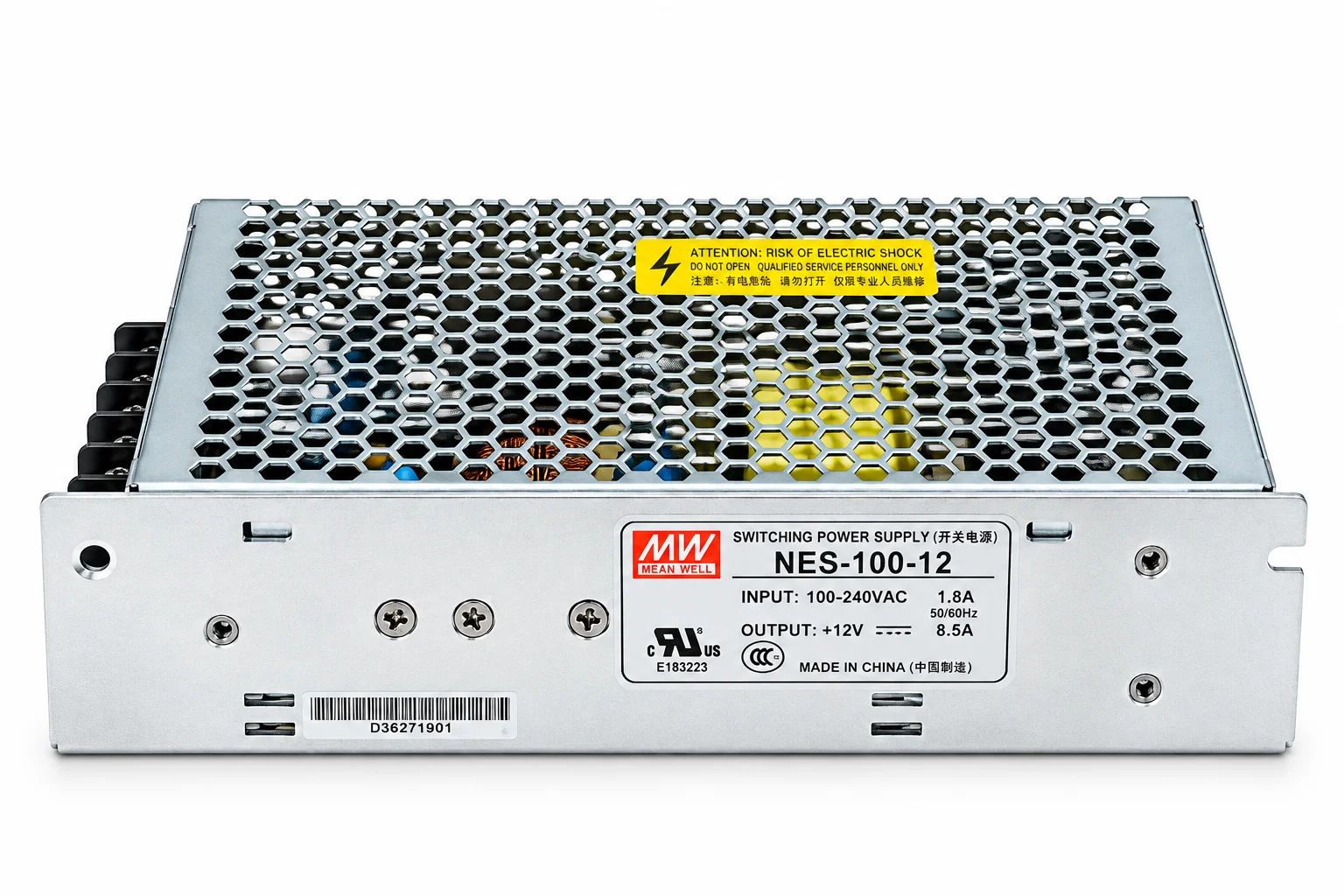 منبع تغذیه سوئیچینگ 12 ولت 8.5 آمپر مین ول MEAN WELL مدل NES-100-12