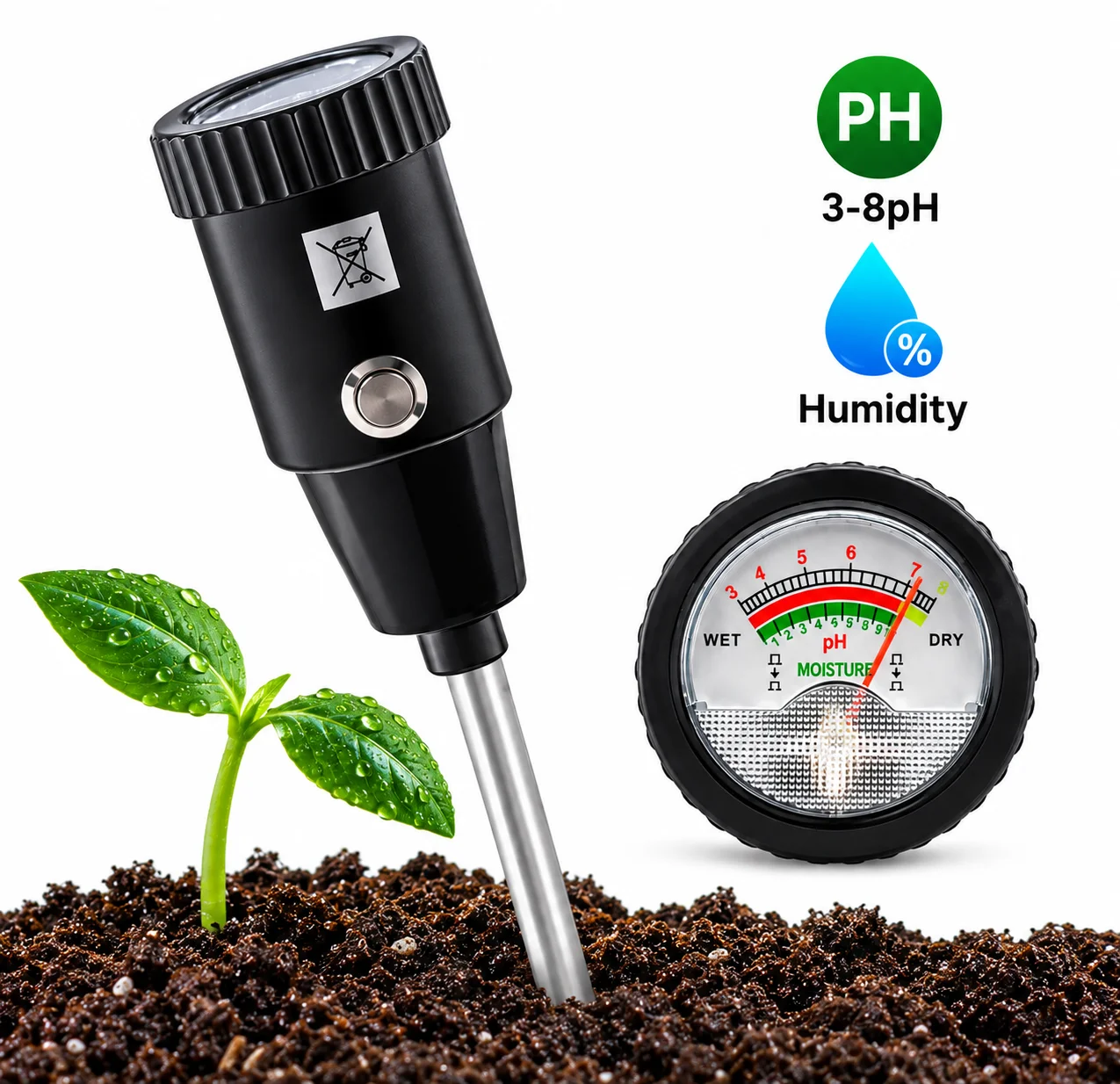 PH متر و رطوبت سنج خاک (بدون باتری)