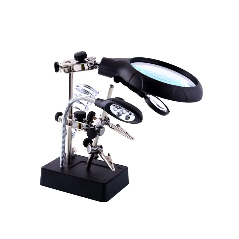 گیره مونتاژ ذره بین دار دارای پایه هویه و LED مدل TE-800