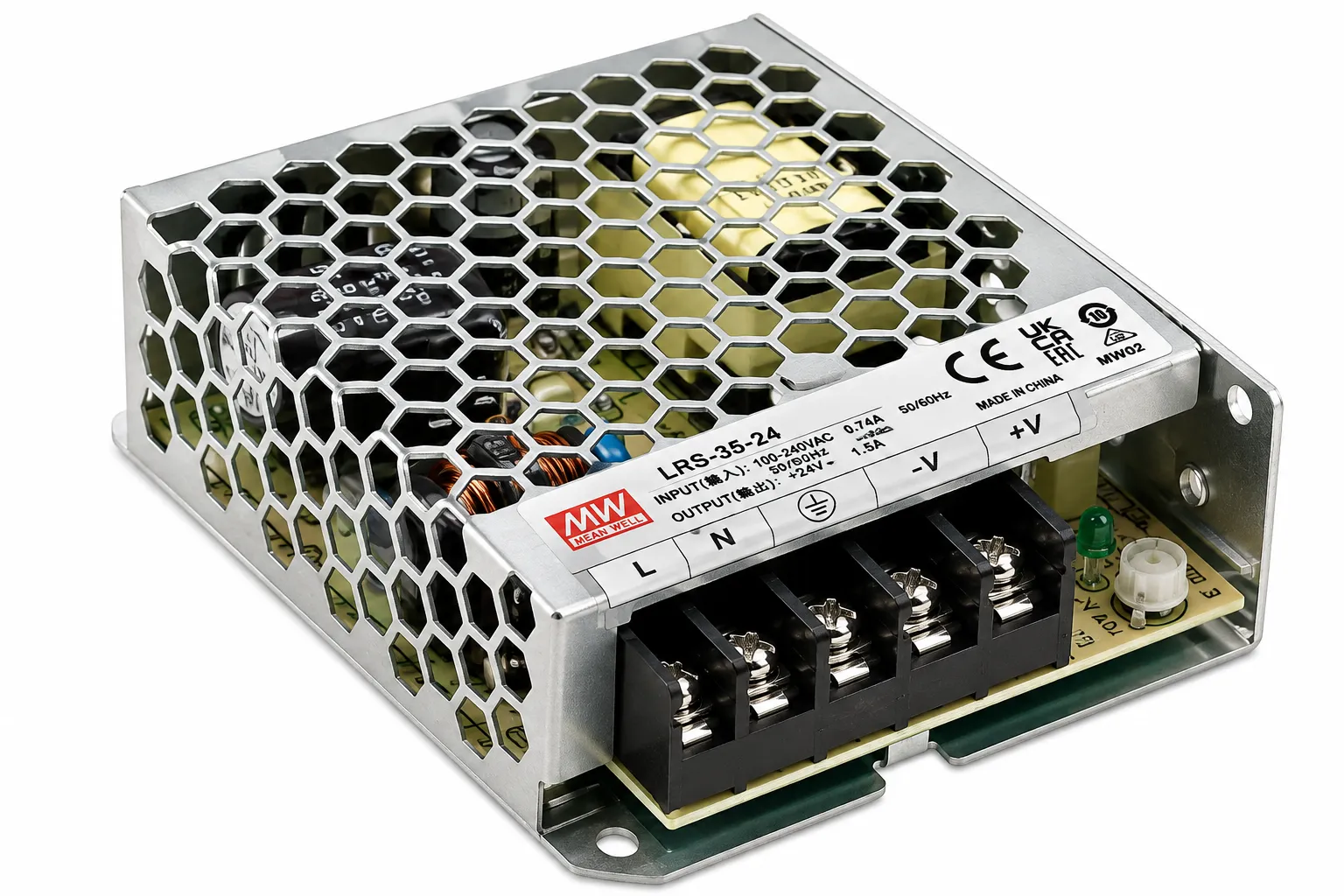 منبع تغذیه سوئیچینگ 50 وات 3.4 آمپر MEAN WELL مدل LRS-50-15